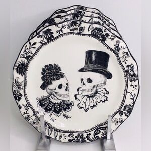 4 Dessert Salad Plates Potters Studio Halloween  Duo Victorian Skull New